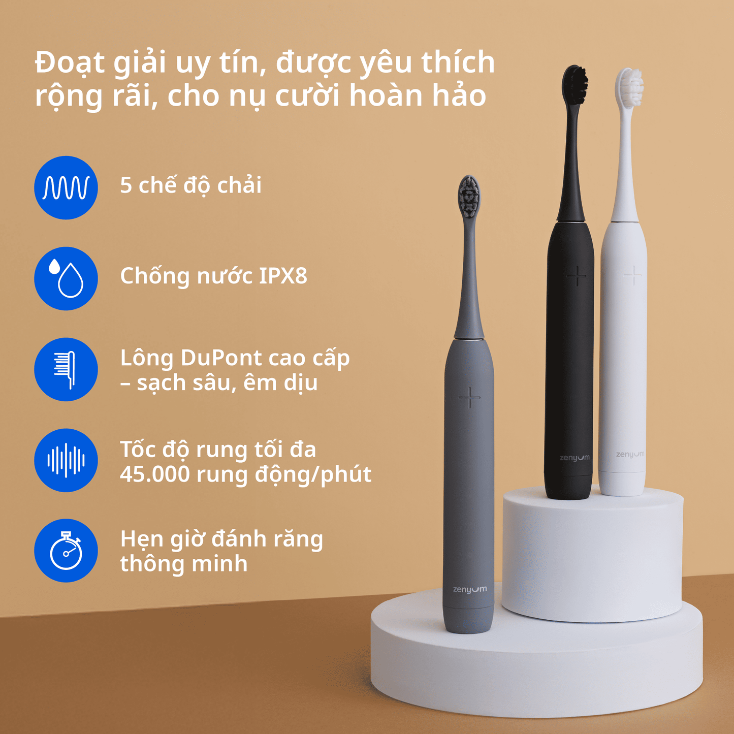ZenyumSonic™ MỚI 2.0 phiên bản Du Lịch - 1 Bàn Chải Điện + 1 Hộp Đựng + 3 Đầu Thay Bản Chải Tiêu Chuẩn