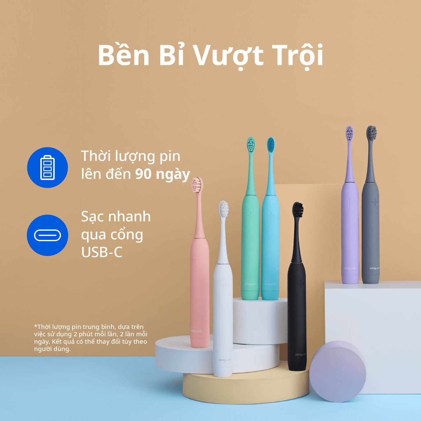 ZenyumSonic™ MỚI 2.0 phiên bản Du Lịch - 1 Bàn Chải Điện + 1 Hộp Đựng + 3 Đầu Thay Bản Chải Tiêu Chuẩn