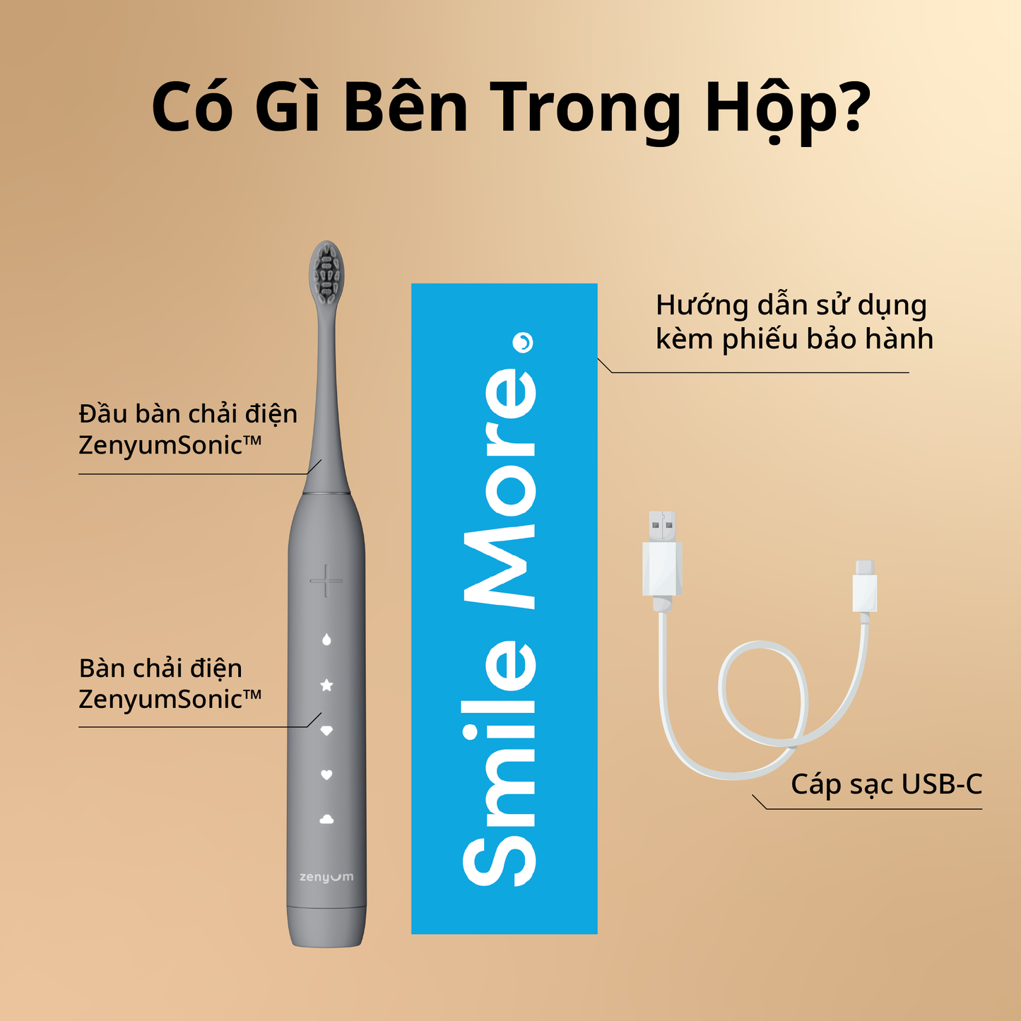 ZenyumSonic™ MỚI 2.0 phiên bản Du Lịch - 1 Bàn Chải Điện + 1 Hộp Đựng + 3 Đầu Thay Bản Chải Tiêu Chuẩn