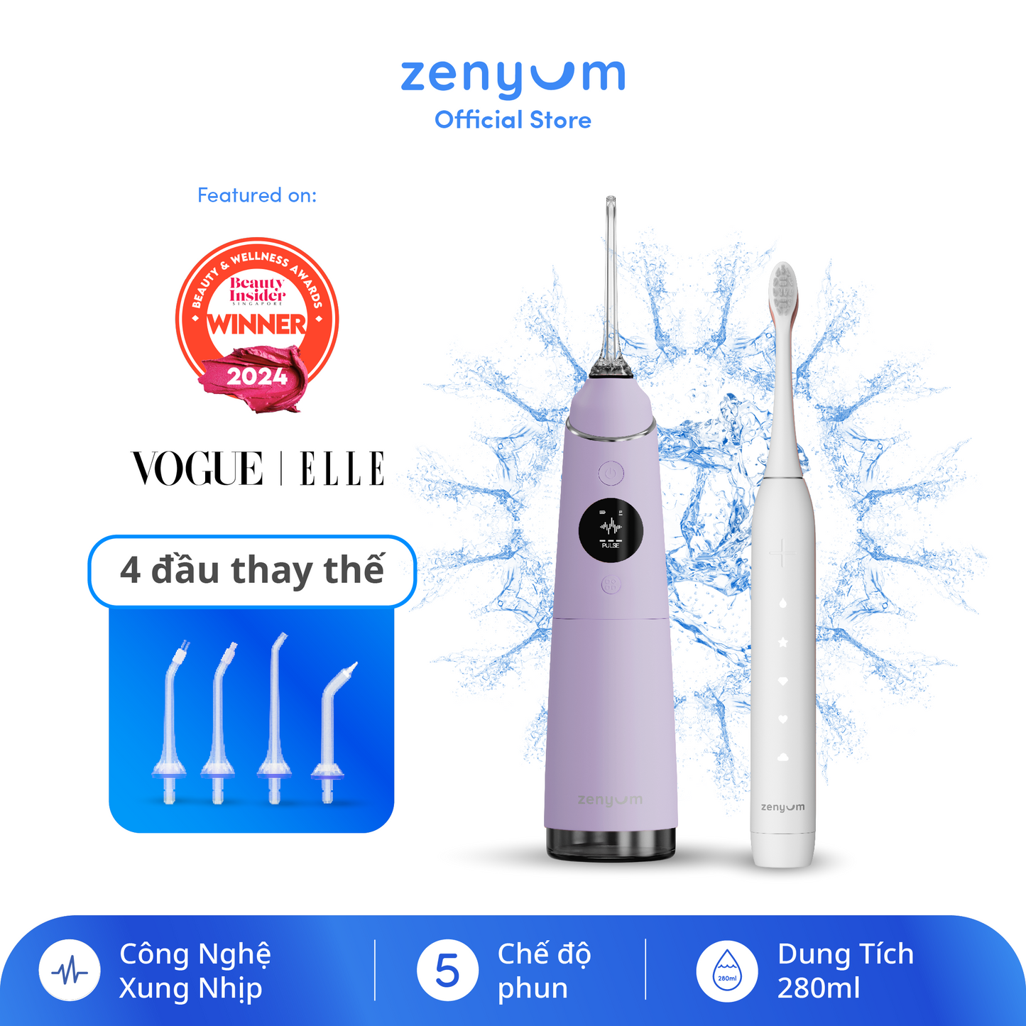 Combo Làm Sạch Vượt Trội - Máy Tăm Nước Zenyum Pro & Bàn Chải Điện ZenyumSonic™ 2.0